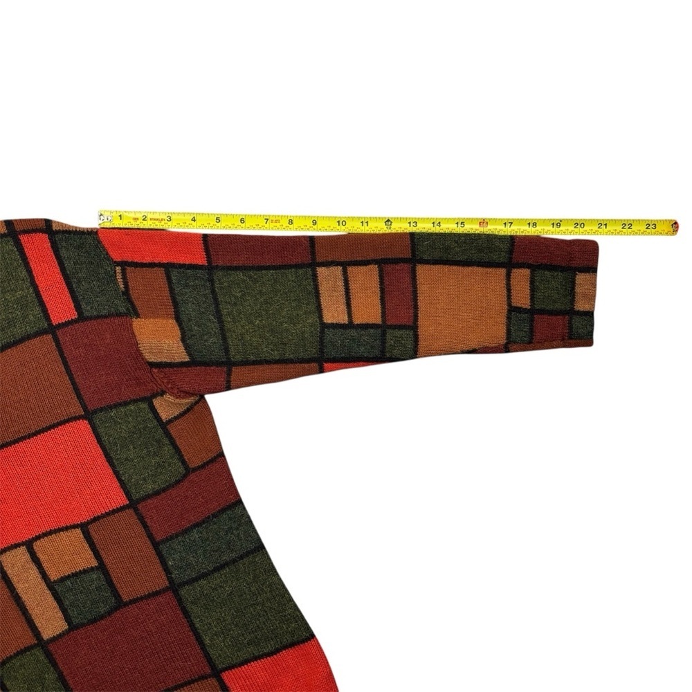 Matices De Los Andes Colorblock Sweater 100% Baby Alpaca Orange & Green V-Neck - Picture 7 of 7